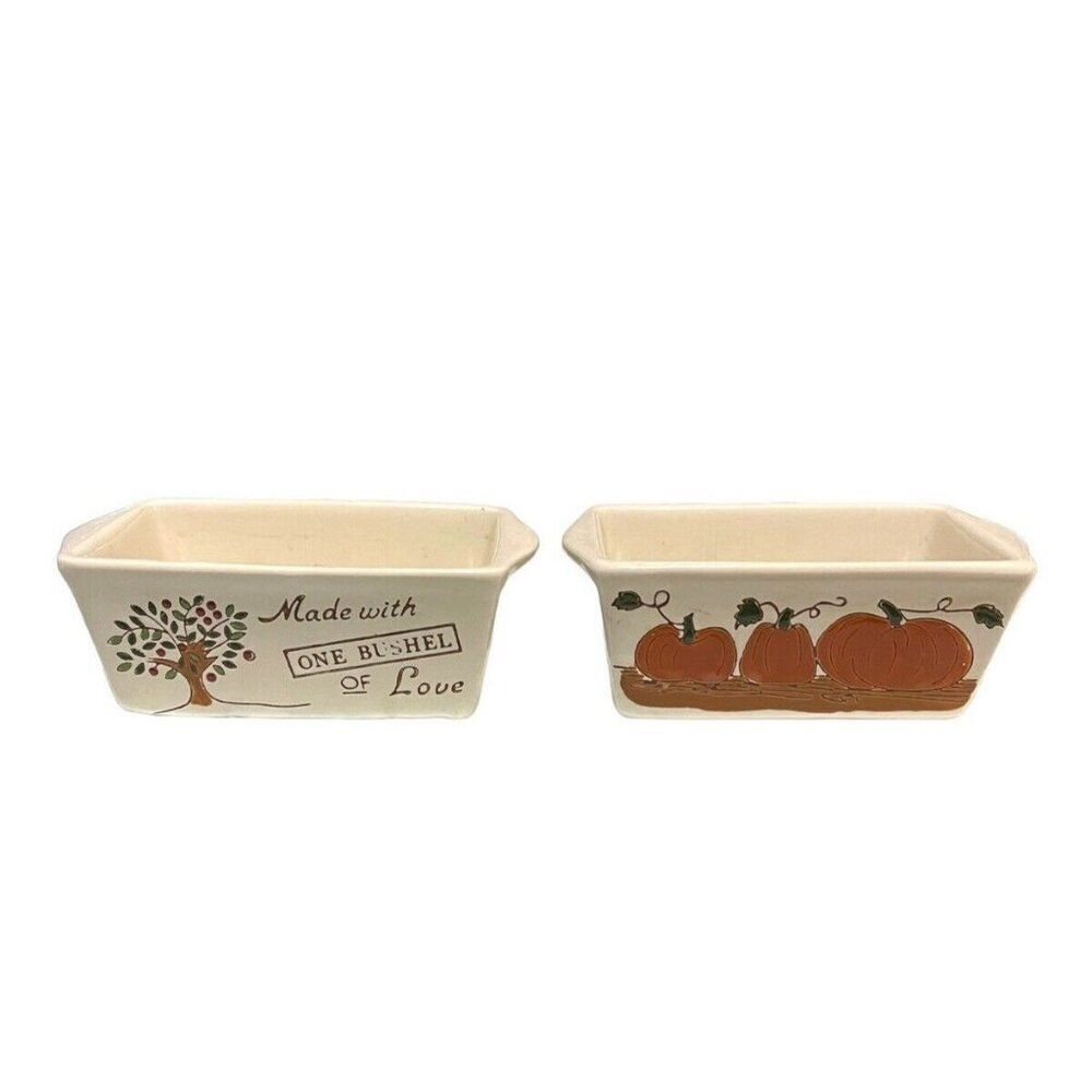 Nantucket Lot 2 Mini Ceramic Loaf Pans Pumpkins Made With One Bushel Love Fall